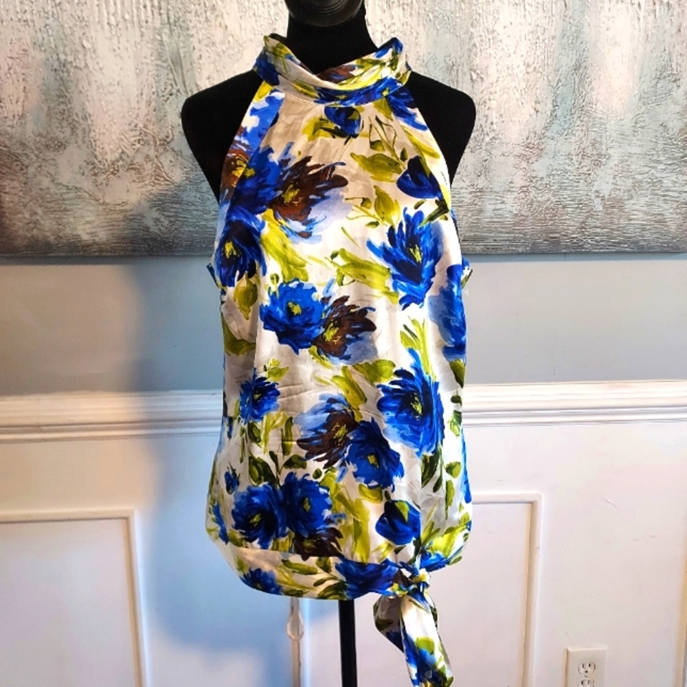 CACHE Vintage Silk Halter Floral Top Sz M